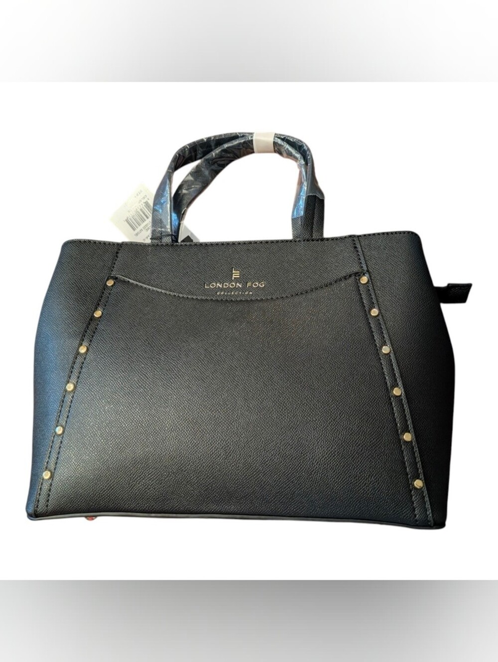 London Fog Black Satchel with Gold Stud Accents